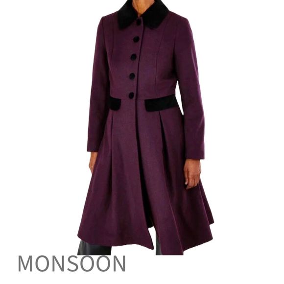 NWT MONSOON Opal Wool Opera Coat with Recycled Polyester Purple, Sz 6 - Picture 1 of 13